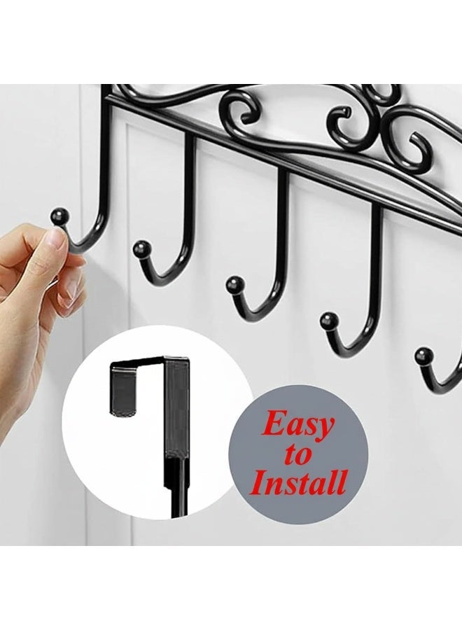 دونيكارت رف معلق على الباب بسبعة خطافات، منظم علاقات ملابس متين من الفولاذ المقاوم للصدأ للمعاطف والمناشف والأرواب والحقائب، تخزين معدني للباب بدون حفر - أسود - Image 4